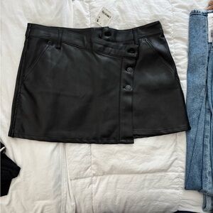 Free People Black Button-Detail Mini Skirt